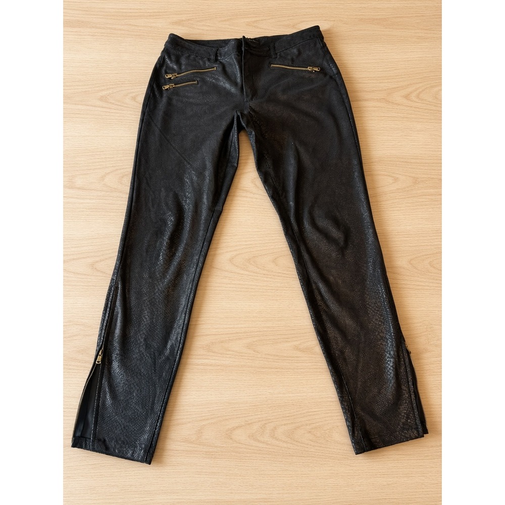 Zara Basic Black Snakeskin Faux Leather Zip Ankle Pants Size 10
